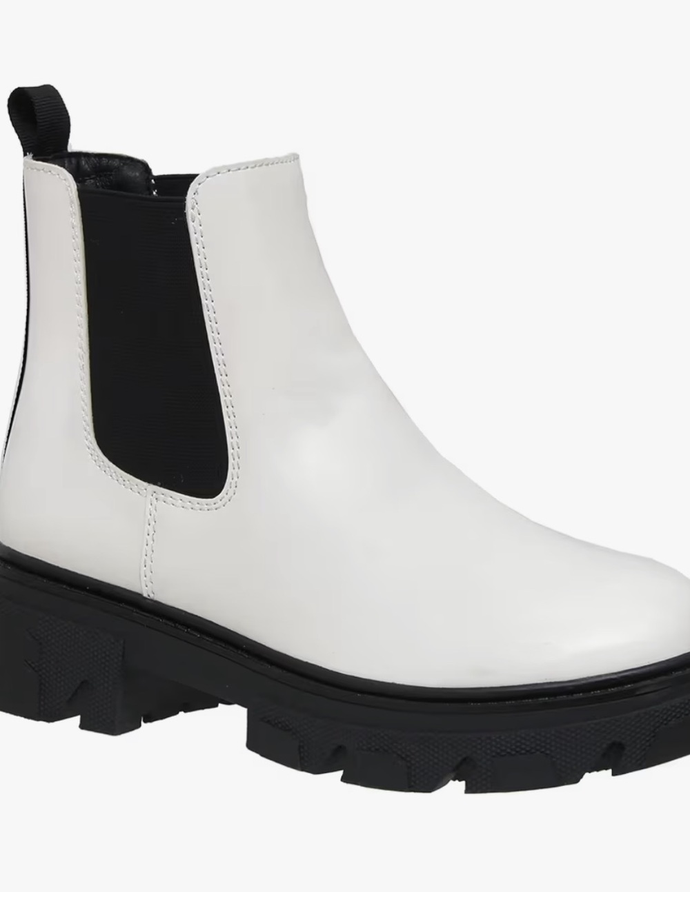 Womens White Chelsea Lug Sole Boots - Classic Pull-On Style